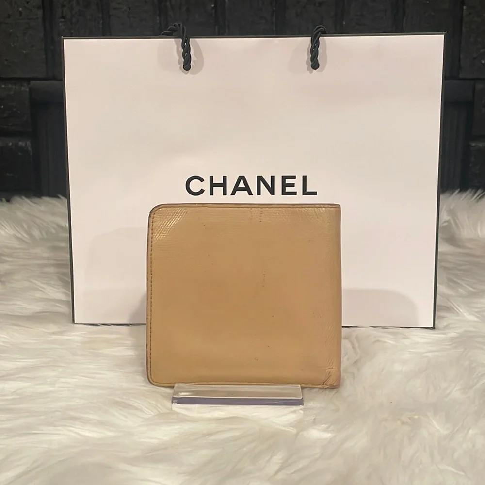 Chanel Beige Leather Wallet - Classic CC Embossed